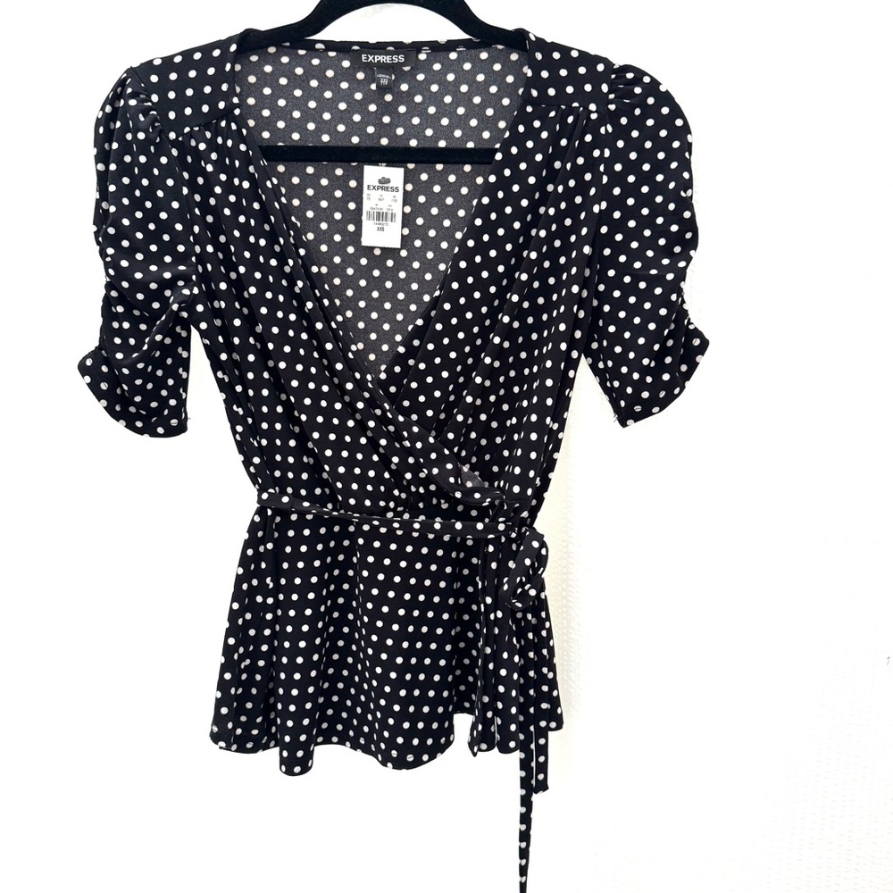 Express Polka Dot Faux Wrap Top Size XXS